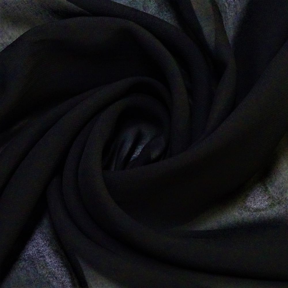 Tecido Mousseline Sanjan Toque de Seda Cor Preta, Pantone: Black 