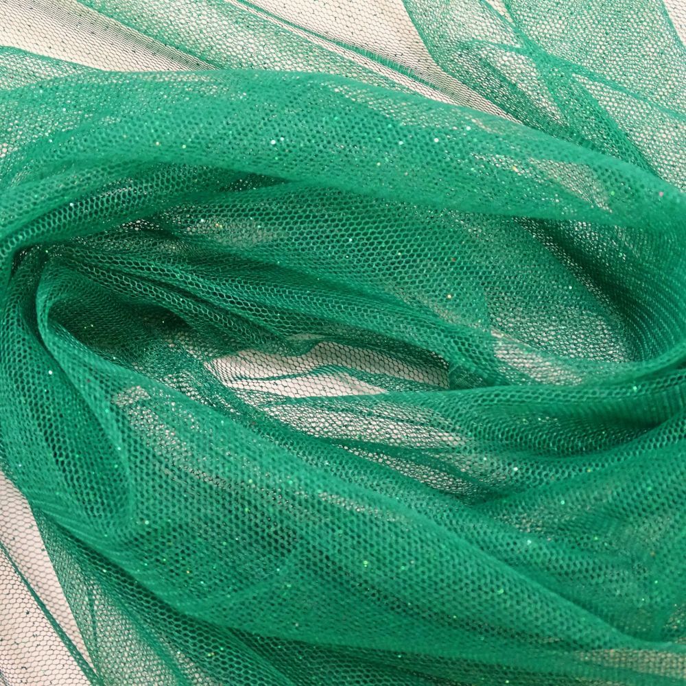 Tecido Microtule De Glitter Cor Verde Bandeira, Pantone: 18-5633 TCX Bosphorus  