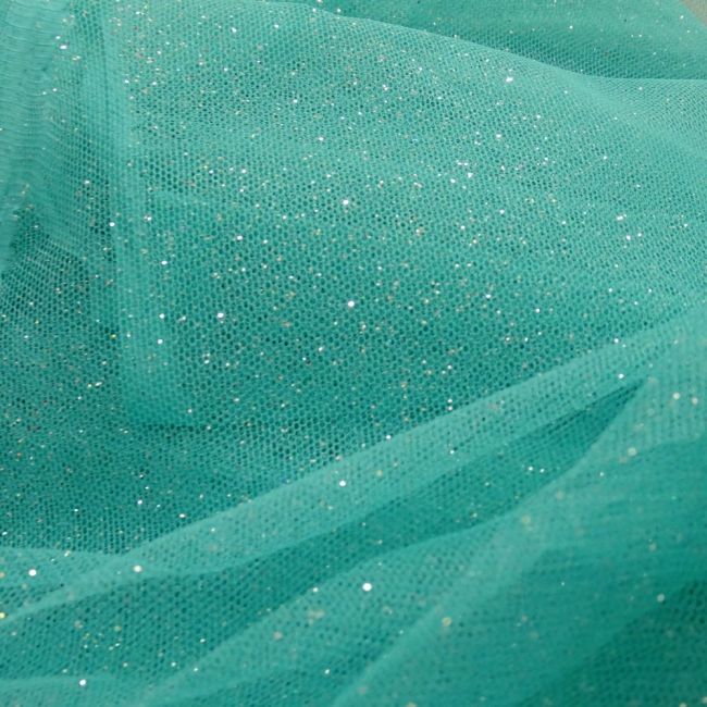 Tecido Microtule De Glitter Cor Verde Turquesa, Pantone: 16-5422 TCX Bright Aqua 