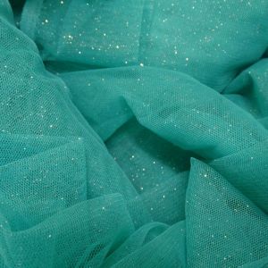 Tecido Microtule De Glitter Cor Verde Turquesa, Pantone: 16-5422 TCX Bright Aqua 