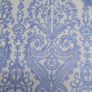 Tecido Renda Tule Bordada Em Arabescos Fios Acetinados , Cor Azul Serenity, Pantone: 16-4120TCX Dusk Blue