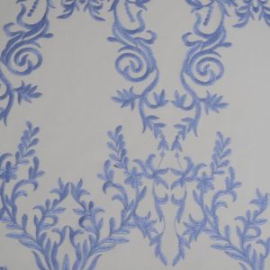 Tecido Renda Tule Bordada Em Arabescos Fios Acetinados , Cor Azul Serenity, Pantone: 16-4120TCX Dusk Blue