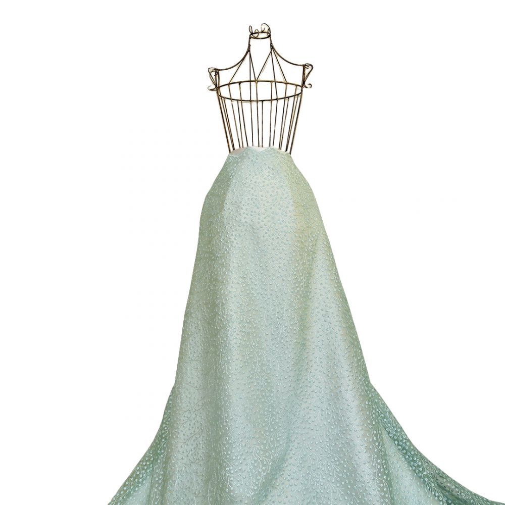 Tecido Renda Tule Bordado Em Floral Liberty Cor Verde Tiffany, Pantone: 13-5412TCX Beach Glass 