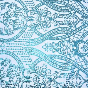 Tecido Renda Tule Desenhos em Glitter Provenza Premium Cor Azul Limpet 
