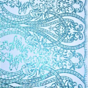 Tecido Renda Tule Desenhos em Glitter Provenza Premium Cor Azul Limpet 