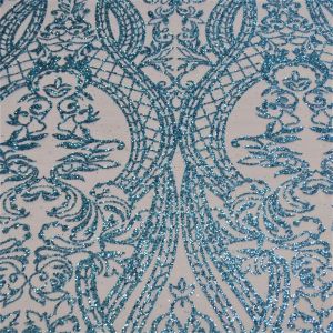 Tecido Renda Tule Desenhos em Glitter Provenza Premium Cor Azul Serenity 