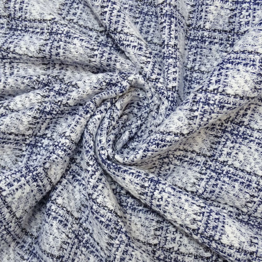 Tecido Tweed De Malha Spandex Lãnzinha Lurex Cores Branco e Azul 