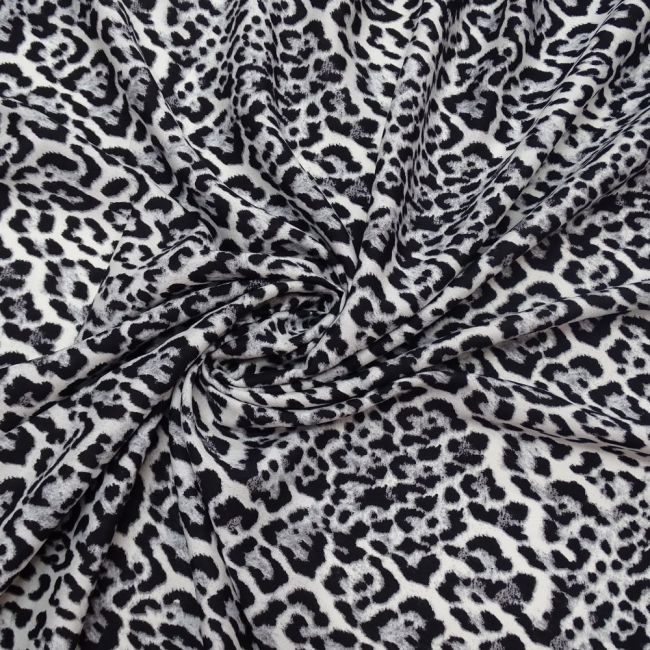 Tecido Viscose Estampa Animal Print Oncinha, Cores Preto Cinza e Branco  