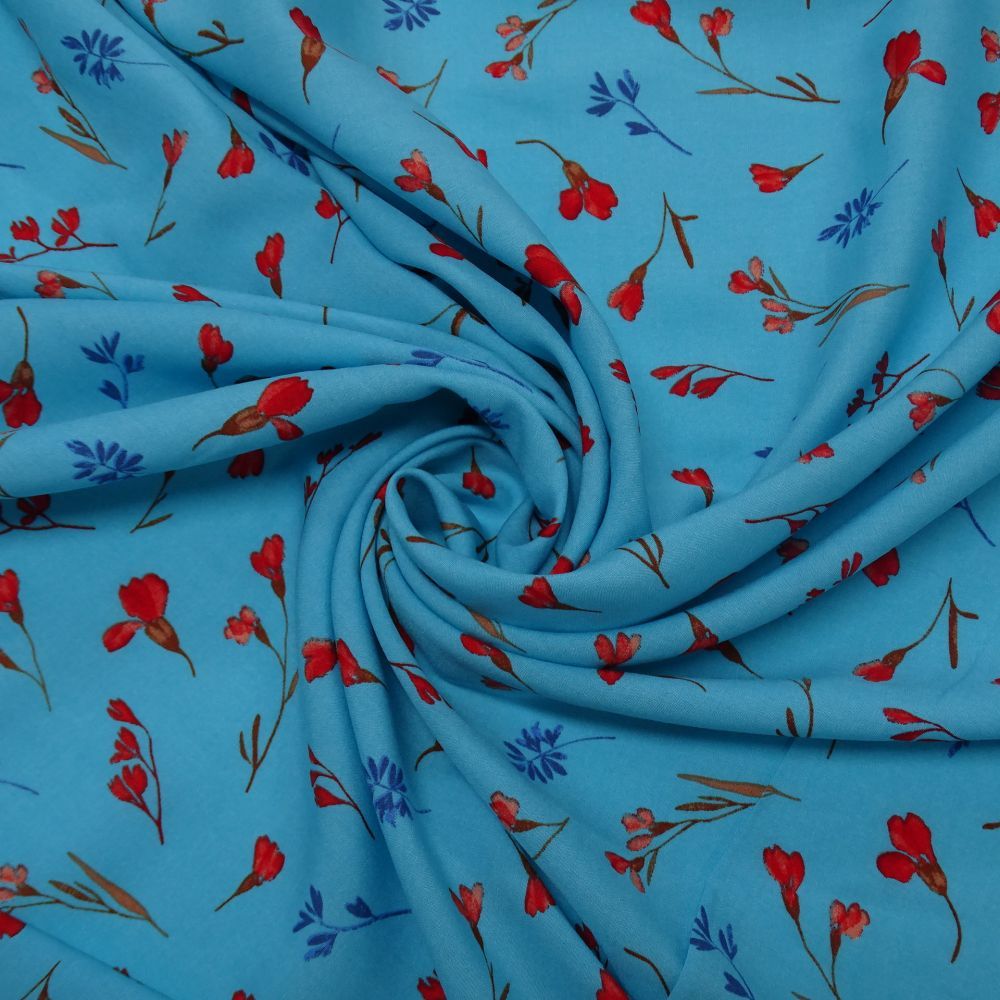 Tecido Viscose Estampa Floral Liberty Cor  Azul Piscina 