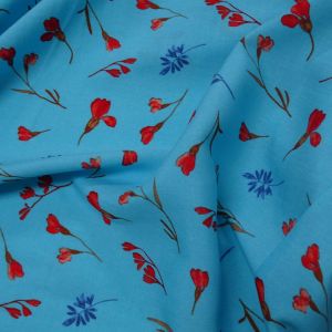 Tecido Viscose Estampa Floral Liberty Cor  Azul Piscina 